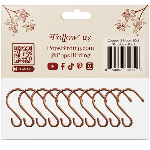 Pop's Birding Perfect Little Copper 'S' Hooks, 10 count