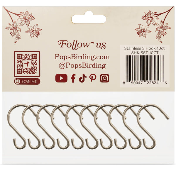 Pop's Birding Perfect Little Stainless 'S' Hooks, 10 count