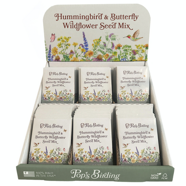 Pop's Birding - Pop's Hummingbird & Butterfly Wildflower Seed Mix (Case of 60ct) - Display Bundle with 180ct